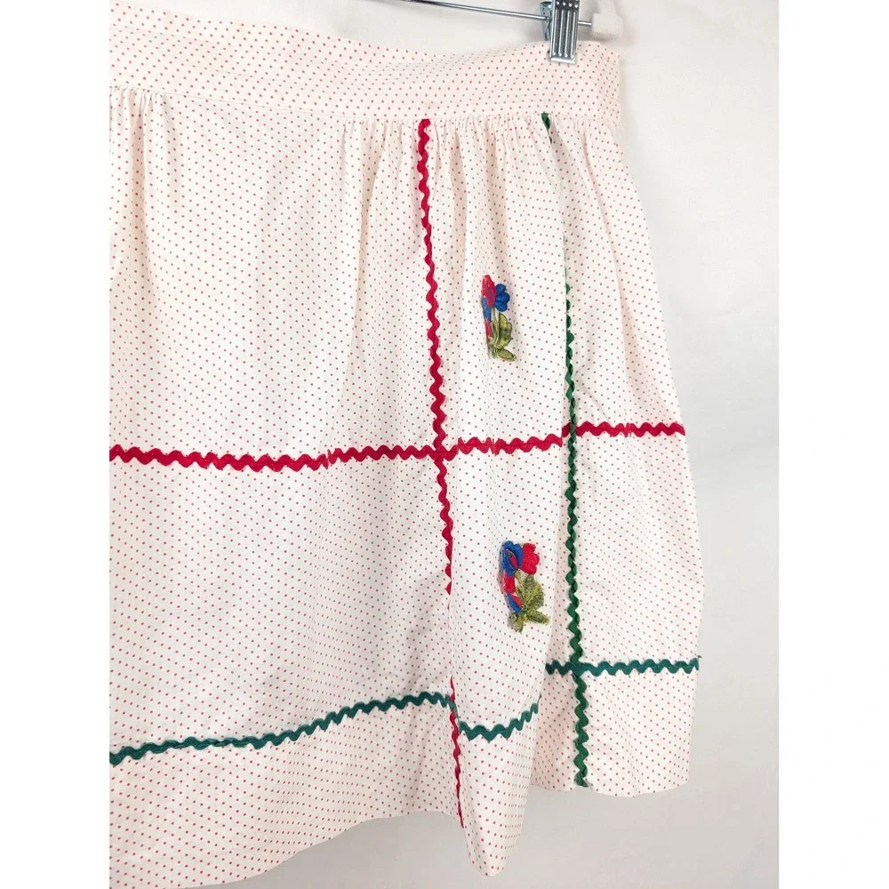Vintage Handmade Floral Polka‎ Dot Half Apron Red Cottagecore Rickrack Prairie